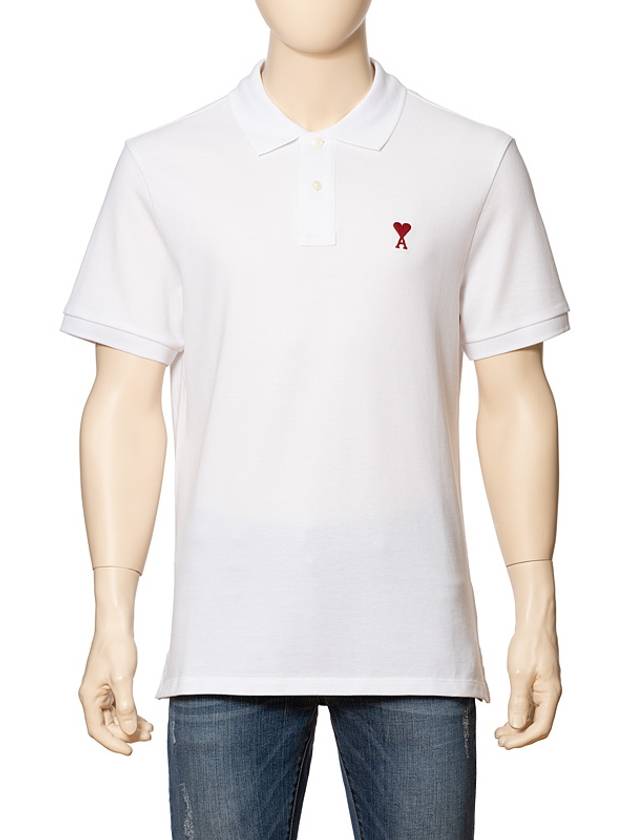 Heart Logo Polo Shirt White - AMI - BALAAN 2