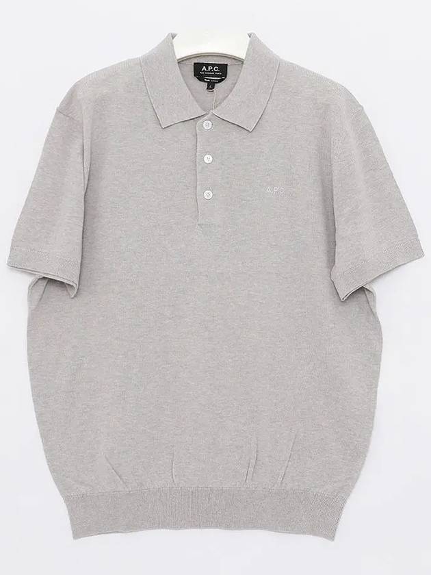 Embroidered Logo Knit Polo Shirt Grey - A.P.C. - BALAAN 2