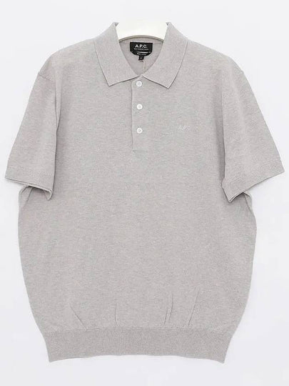 Embroidered Logo Knit Polo Shirt Grey - A.P.C. - BALAAN 2