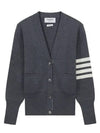 Milano Stitch 4 Bar Classic V Neck Fine Merino Wool Cardigan Medium Grey - THOM BROWNE - BALAAN 2