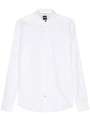 Embroidered Logo Long Sleeve Shirt White - HUGO BOSS - BALAAN 1