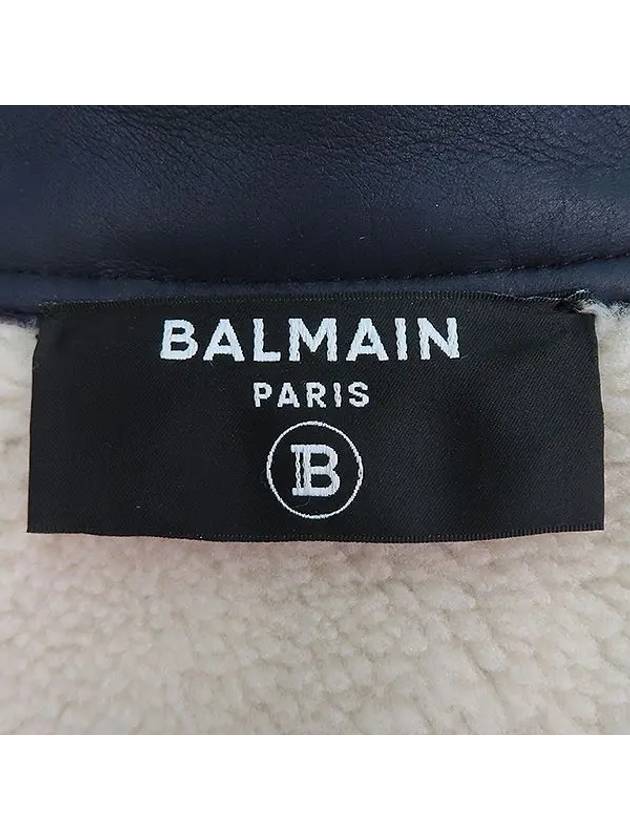 Navy leather fleece gold logo button decoration women s mustang coat size 38 - BALMAIN - BALAAN 4