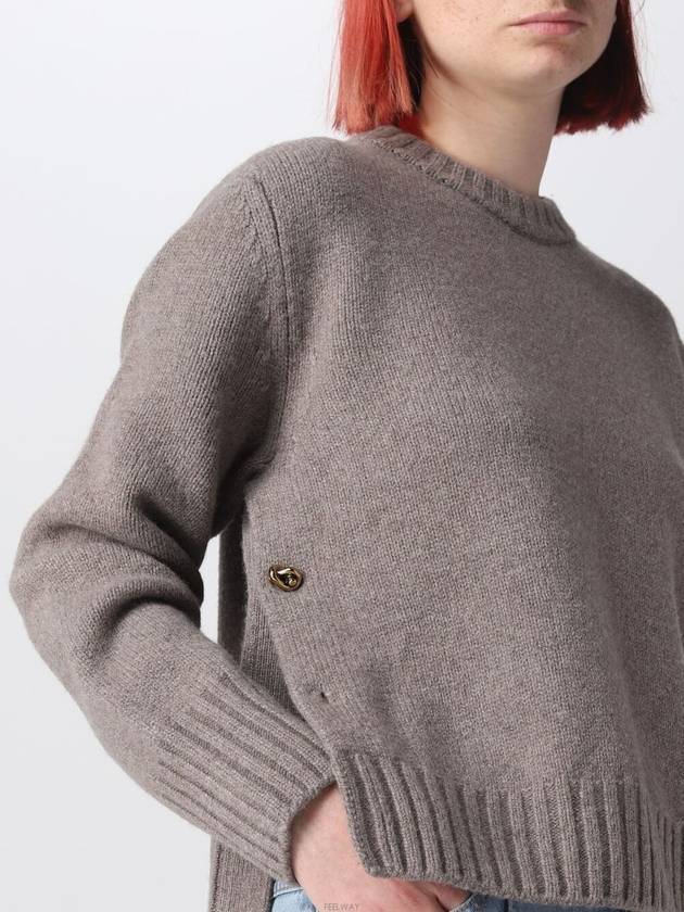 Metal Note Button Wool Knit Top Grey - BOTTEGA VENETA - BALAAN 3