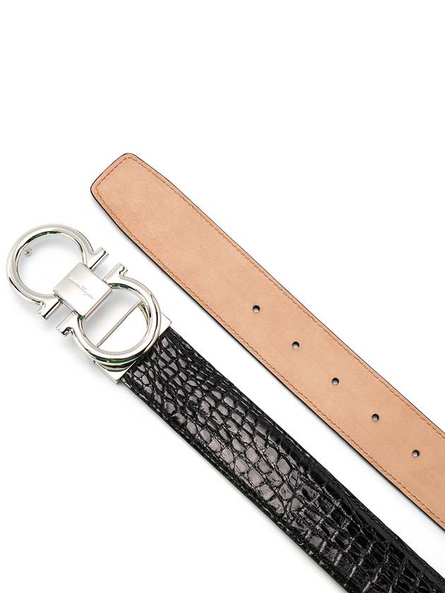 Adjustable Gancini Leather Belt Black - SALVATORE FERRAGAMO - BALAAN 4