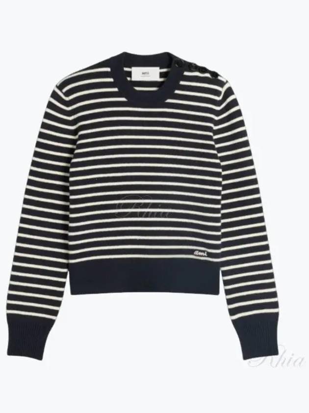 Striped Sailor Crew Neck Knit Top White Navy - AMI - BALAAN 2