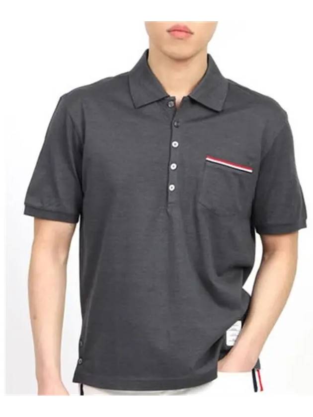 Men's Three Stripes Pocket Mercerized Short Sleeve Polo Shirt Dark Grey - THOM BROWNE - BALAAN 2