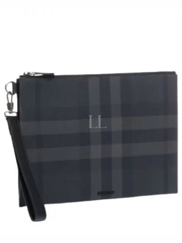 Check Large Zip Pouch Clutch Bag Charcoal - BURBERRY - BALAAN 2