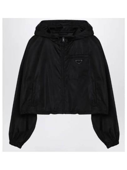 Re-Nylon Crop Hooded Jacket Black - PRADA - BALAAN 2