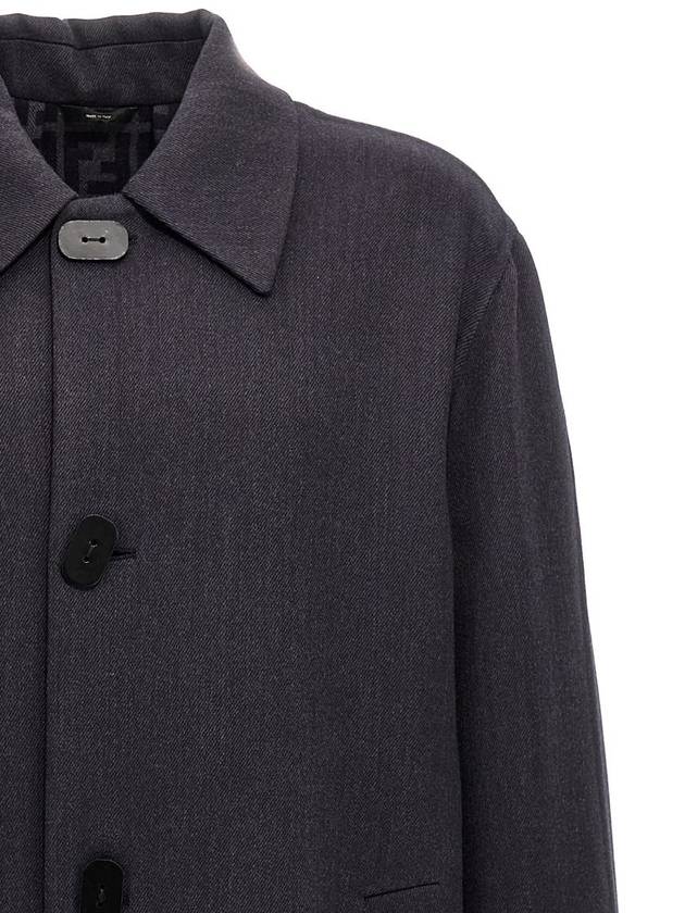 Wool Double Fabric Single Coat Blue - FENDI - BALAAN 4