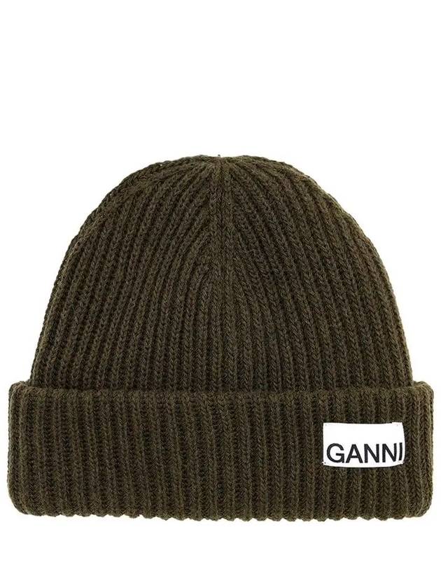 Logo Patch Knit Beanie Green - GANNI - BALAAN 2