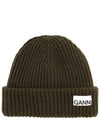 Logo Patch Knit Beanie Green - GANNI - BALAAN 3