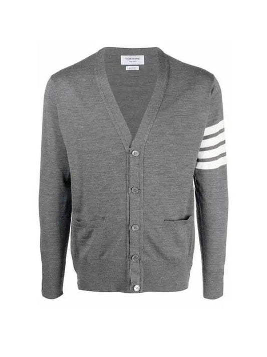 Men's Sustainable Classic Diagonal Wool Cardigan Medium Grey - THOM BROWNE - BALAAN 2