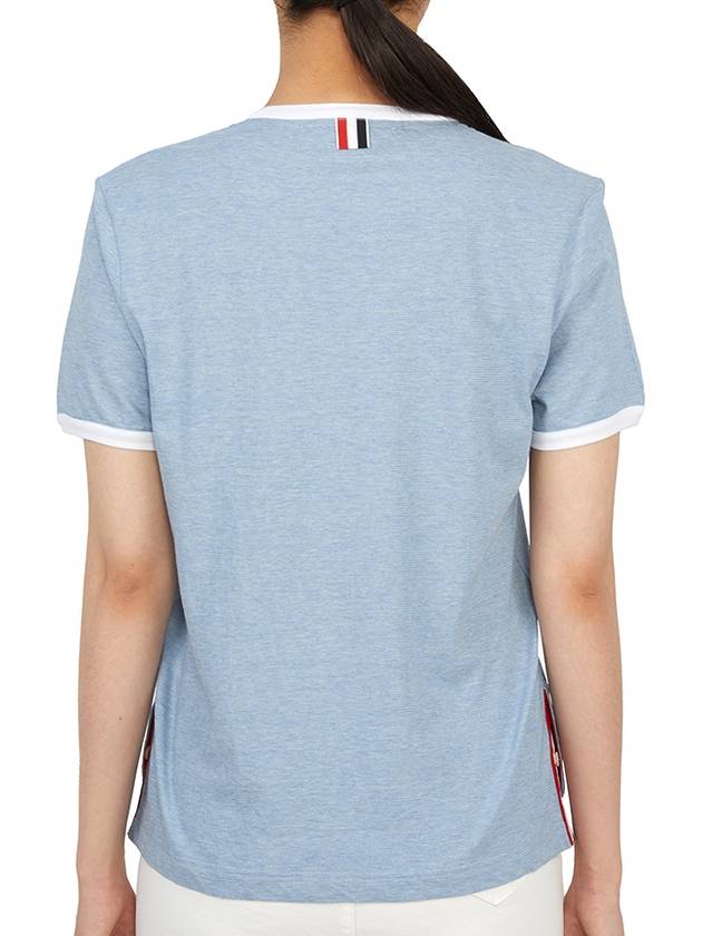 Women's Melange Jersey Ringer Short Sleeve T-Shirt Light Blue - THOM BROWNE - BALAAN 7