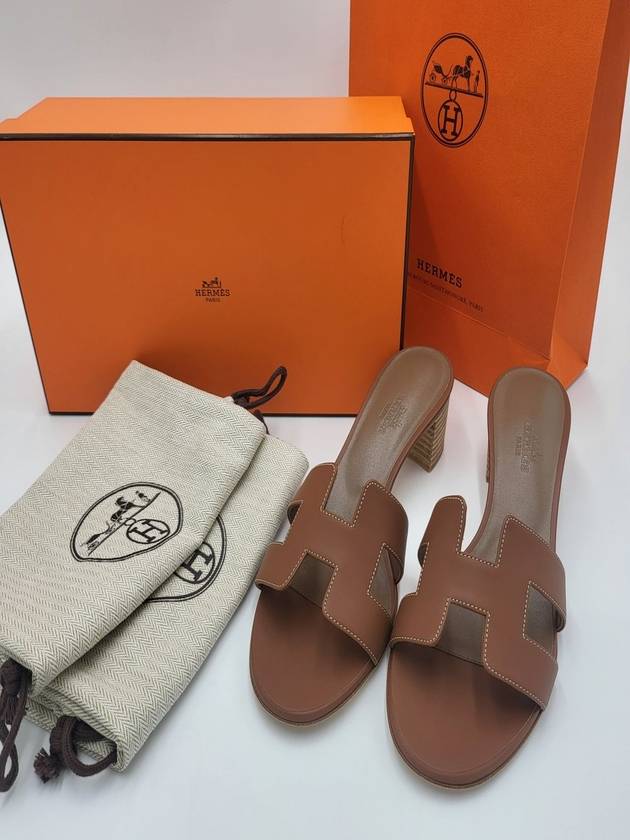 Oasis Calfskin Slipper Heels Gold Piqures Ecrues - HERMES - BALAAN 2