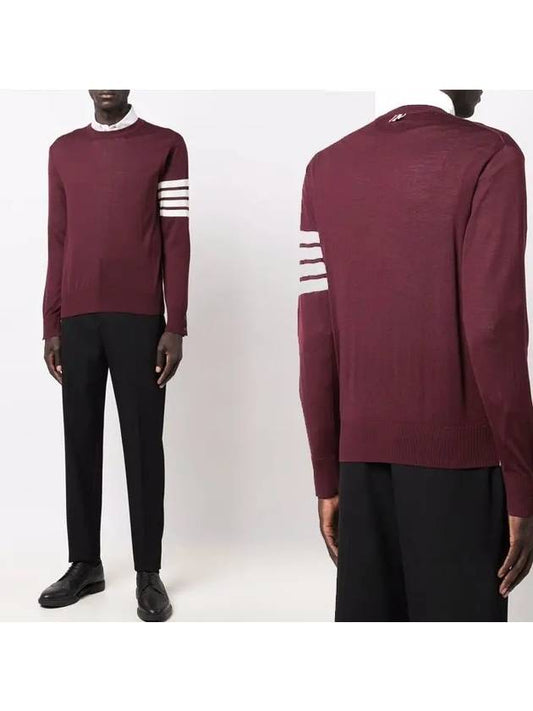 4 Bar Armband Classic Merino Wool Knit Top Burgundy - THOM BROWNE - BALAAN.