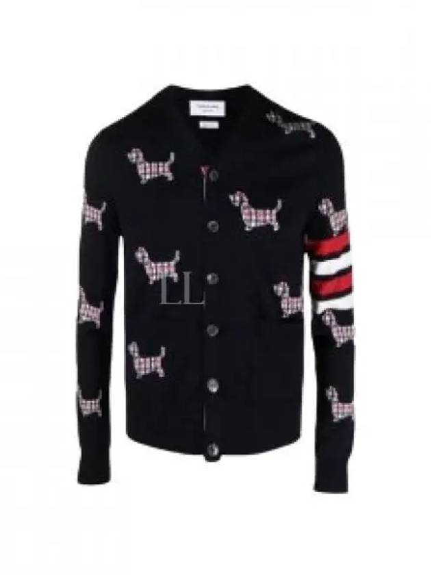 Hector 4 Bar V Neck Wool Cardigan Navy - THOM BROWNE - BALAAN 2