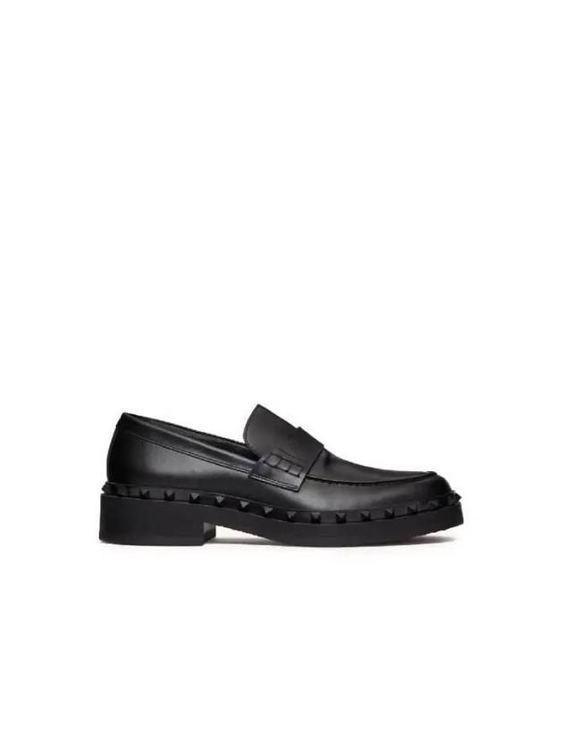 Rock Stud Leather Loafers Black - VALENTINO - BALAAN 2