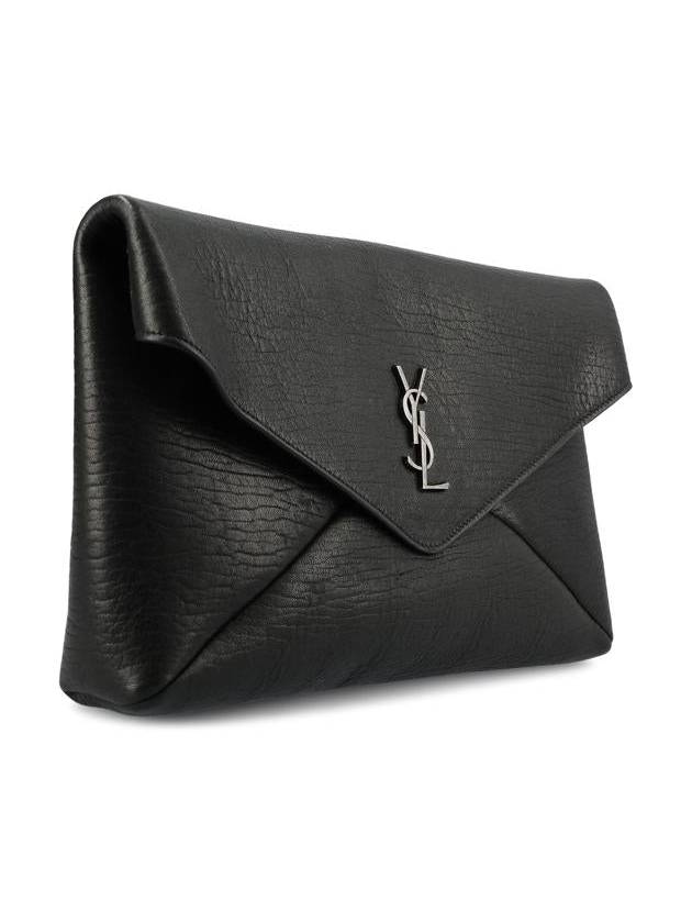 Cassandre Embellished Leather Clutch Bag Black - SAINT LAURENT - BALAAN 4