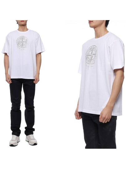 Men's Logo Print Crew Neck Short Sleeve T-Shirt White - STONE ISLAND - BALAAN 2