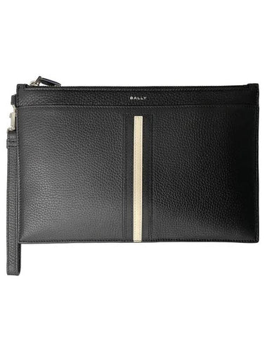 Logo Striped Leather Clutch Bag Black - BALLY - BALAAN 1