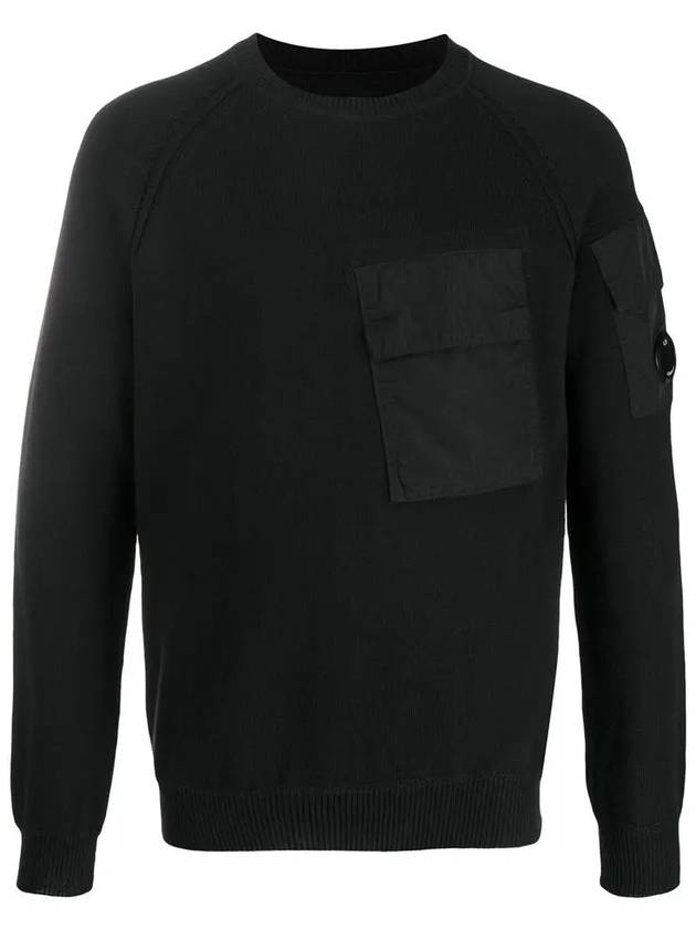 Lens Wappen Flap Pocket Knit Top Black - CP COMPANY - BALAAN.