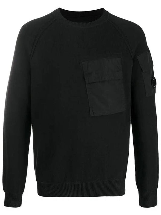 Men's Lens Wappen Pocket Cotton Knit Top Black - CP COMPANY - BALAAN 2