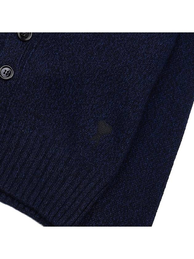 Embroidered Heart Logo Cashmere Cardigan Navy - AMI - BALAAN 7