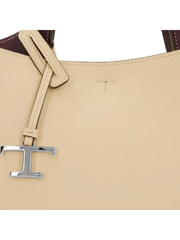 T Timeless Leather Small Tote Bag Beige - TOD'S - BALAAN 5