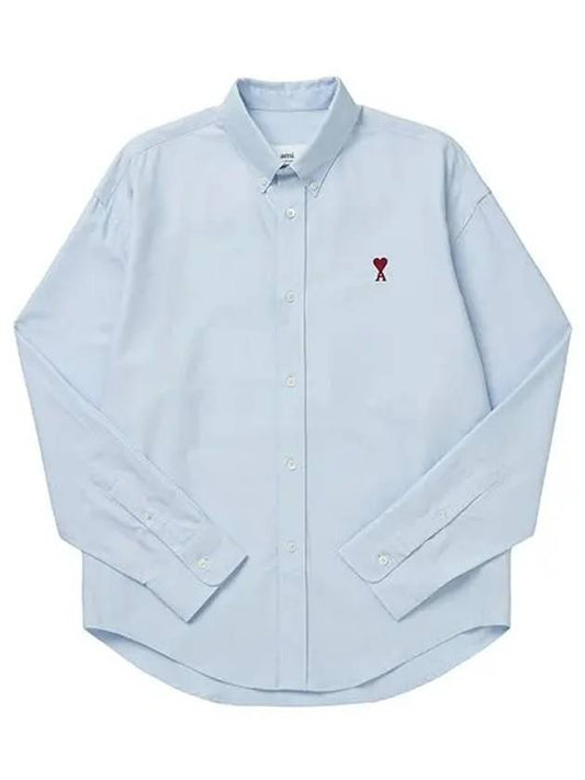 Heart Logo Boxy Fit Button Long Sleeve Shirt Sky Blue - AMI - BALAAN 2