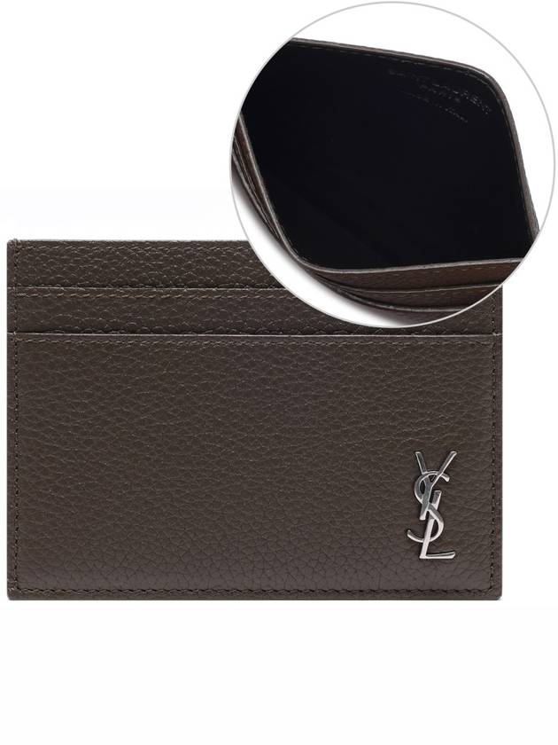 Casandre Small Grain Leather Card Wallet Dark Khaki - SAINT LAURENT - BALAAN 3