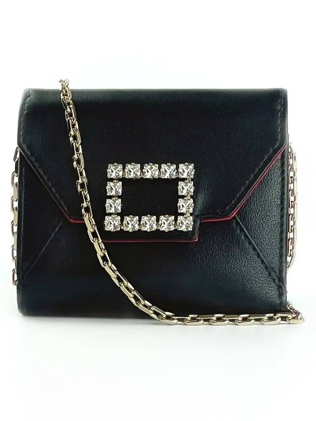 Crystal Buckle Leather Chain Bicycle Wallet Black - ROGER VIVIER - BALAAN 1