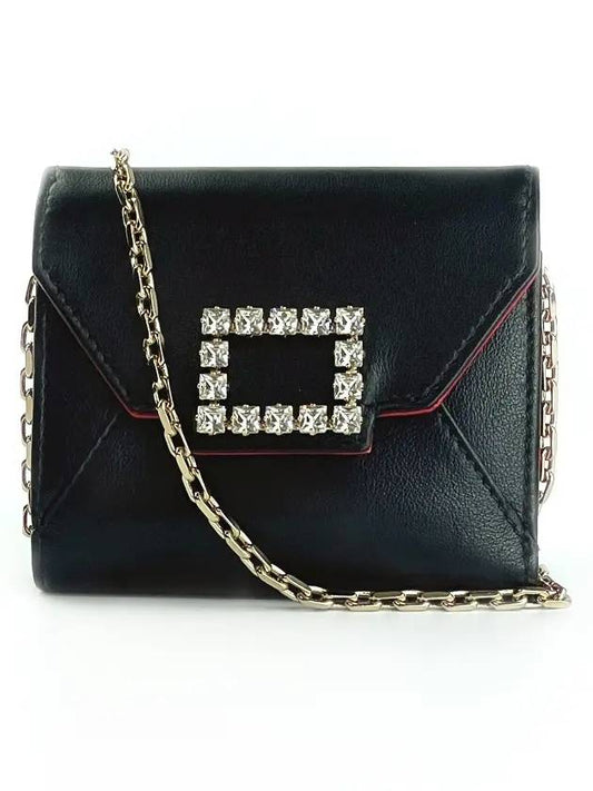 Crystal Buckle Leather Chain Bicycle Wallet Black - ROGER VIVIER - BALAAN.