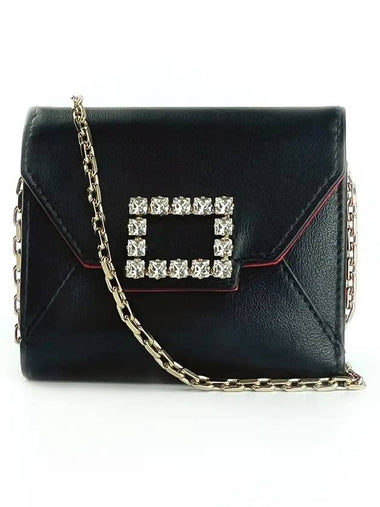 Crystal Buckle Leather Chain Wallet Black - ROGER VIVIER - BALAAN 1