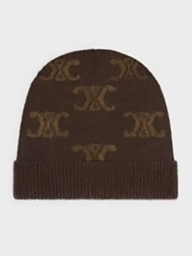 Triomphe Monogram Wool Cashmere Beanie Brown - CELINE - BALAAN 2