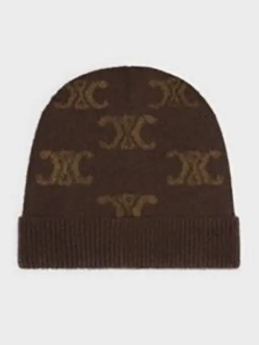 Triomphe Monogram Wool Cashmere Beanie Brown - CELINE - BALAAN 2