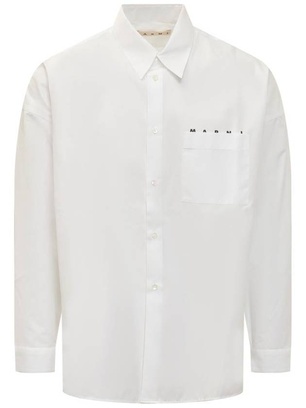 Logo Print Cotton Long Sleeve Shirt White - MARNI - BALAAN 2