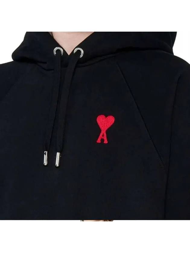 Heart Embroidered Logo Organic Cotton Hoodie Black - AMI - BALAAN 6