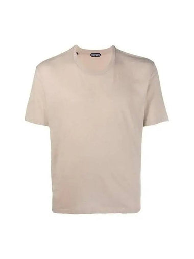 Cotton Blend Crew Neck Short Sleeve T-Shirt Beige - TOM FORD - BALAAN 1