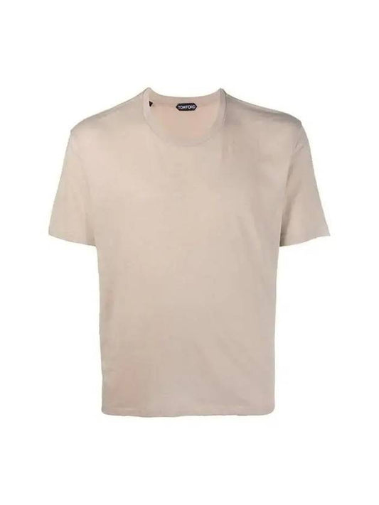 Cotton Blend Crew Neck Short Sleeve T-Shirt Beige - TOM FORD - BALAAN 1