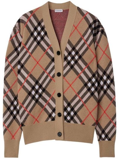 Check Wool Blend Cardigan Beige - BURBERRY - BALAAN 2