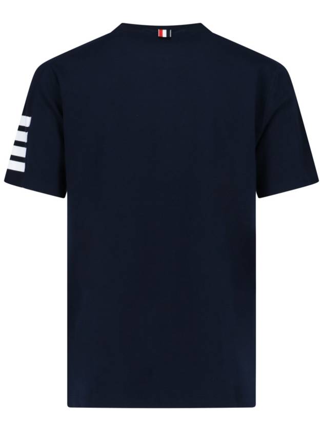 4-Bar Striped Cotton Short Sleeve T-Shirt Navy - THOM BROWNE - BALAAN 3