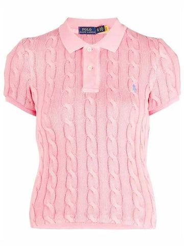 Women's Pony Embroidered Short Sleeve Collared Knit Top Pink - POLO RALPH LAUREN - BALAAN 1