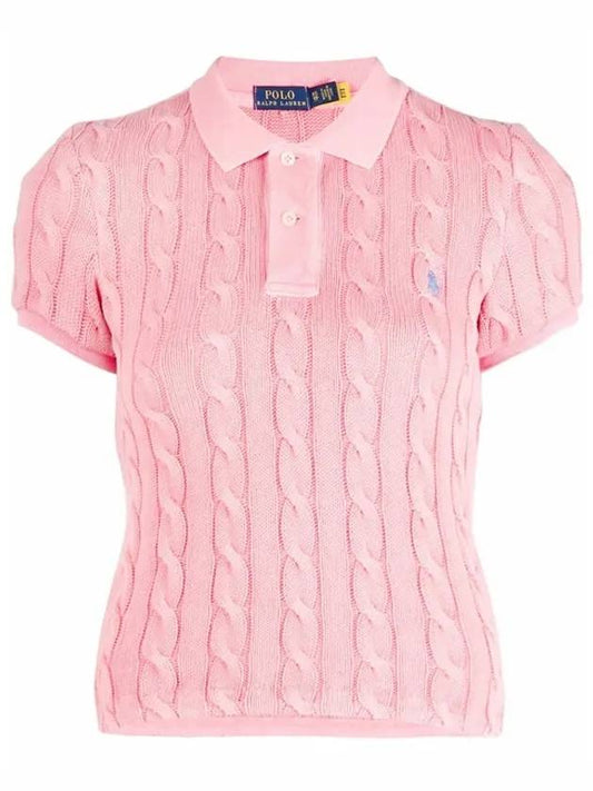 Women's Pony Embroidered Short Sleeve Collared Knit Top Pink - POLO RALPH LAUREN - BALAAN 1