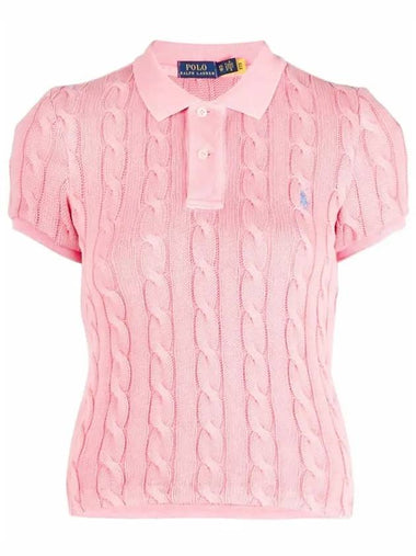 Women's Embroidery Pony Short Sleeve Collared Knit Top Pink - POLO RALPH LAUREN - BALAAN 1