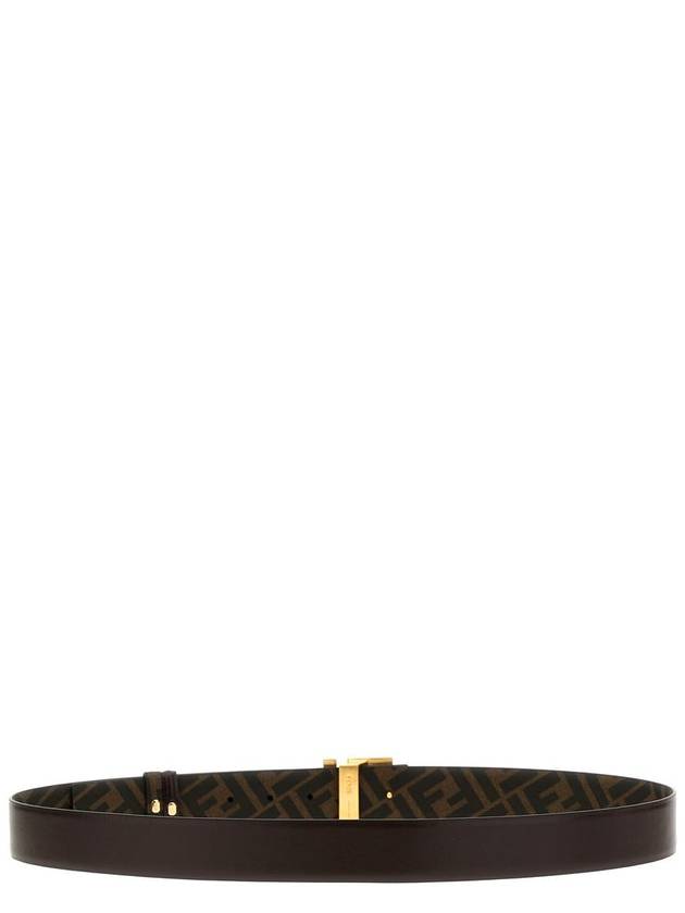 FF Square Buckle Reversible Leather Canvas Belt Brown - FENDI - BALAAN 4