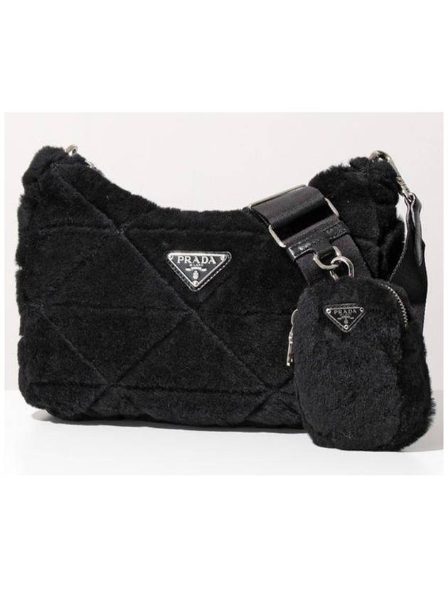 Triangle Logo Shearling Shoulder Bag Black - PRADA - BALAAN 2