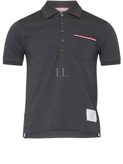 Men's Three Stripes Pocket Mercerized Short Sleeve Polo Shirt Dark Grey - THOM BROWNE - BALAAN 2