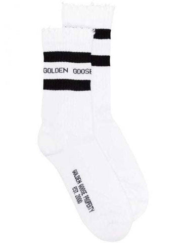 Distressed Finish Blue Stripe Logo Socks White - GOLDEN GOOSE - BALAAN.