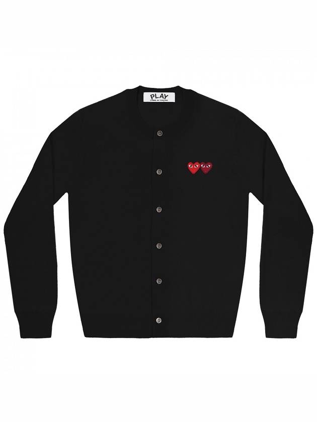 Double Heart Patch Wool Cardigan Black - COMME DES GARCONS - BALAAN 2