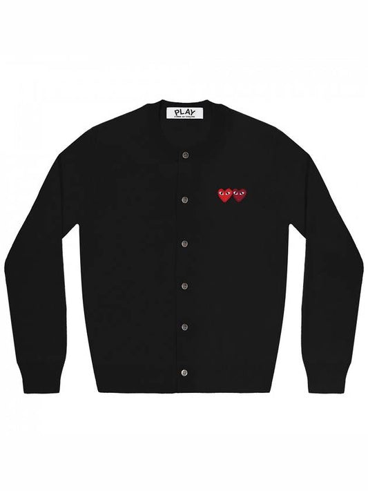 Play Women's Double Heart Logo Patch Wool Cardigan P1 N057 1 Black - COMME DES GARCONS - BALAAN 2